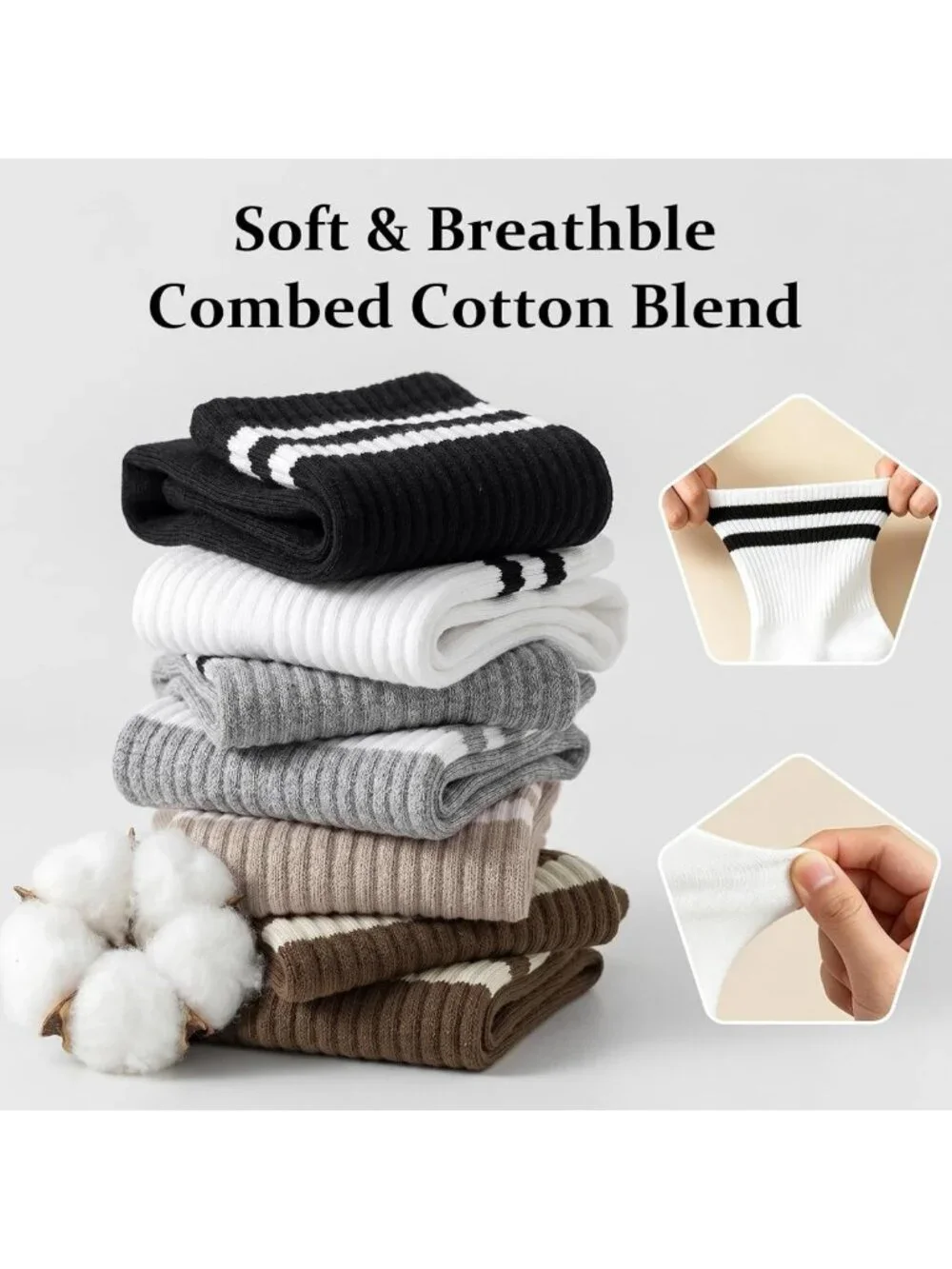 5 Pairs Women's Striped Crew Socks | Casual Cotton Ankle Socks for Sneakers